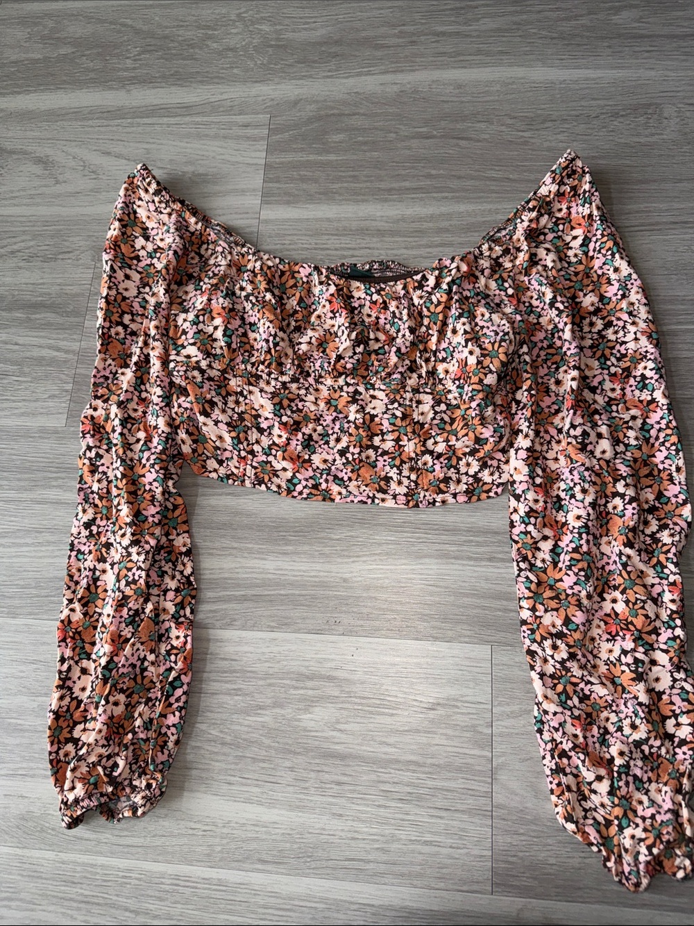 wild fable Pink and Brown Floral Off-Shoulder Crop Top